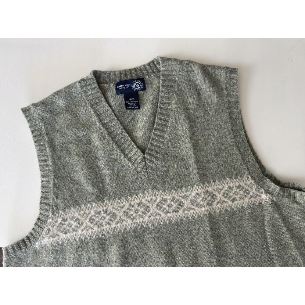 Sage Green Lambswool Fair Isle Sweater Vest Womens L/XL Vintage